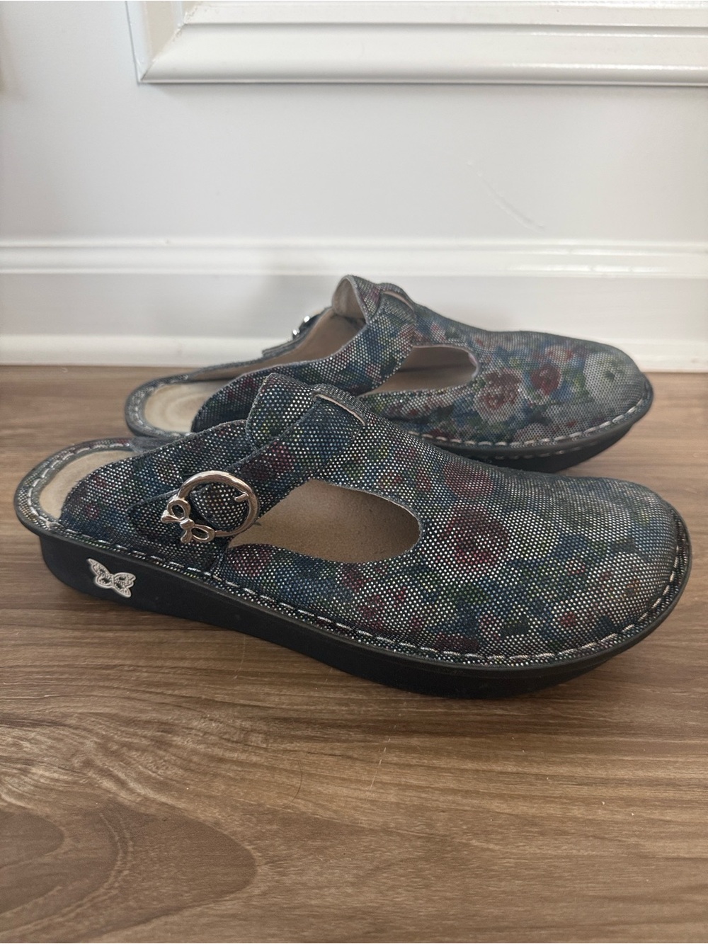 Alegria Classic Clogs Mosaic Roses Leather Comfort Slip On Shoes EU 41 US 10